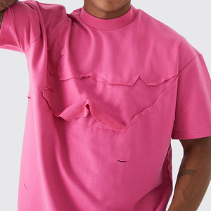 T-shirts surdimensionnés pour hommes de haute qualité 100% coton imprimé en détresse léger décontracté à manches courtes couleurs unies Design - Product Image 4