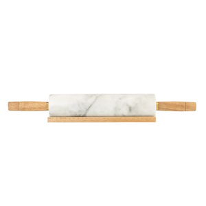 Rouleau à pâtisserie en marbre blanc avec manche en bois de qualité supérieure idéal pour rouler la pâte pain pizza pâtisserie et bricolage cuisson d'Inde - Product Image 1