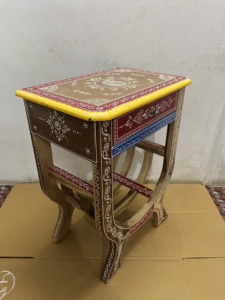 Handcrafted Rajasthani Hand-Painted Wooden U Shape Bookstnad With Natural Finish Home Decor Nightstand Bedside - Product Image 4