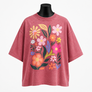 Camiseta de Algodón Extra Grande para Mujer, Cuello Redondo, Manga Corta, Estampado Floral, Corte Holgado, Estilo Primavera-Verano - Product Image 1