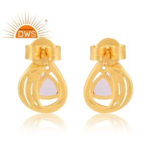 Última tendencia de plata esterlina 18K chapado en oro Cz y Rainbow Moon Stone Gemstone Stud Earring Demi Fine Jewelry Manufacturer - Product Image 4