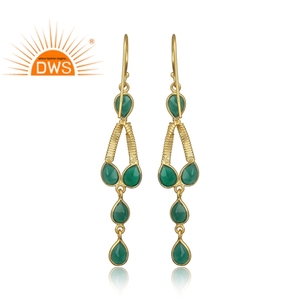 Best Selling Sterling Silver 18K Gold Plated Natural <b>Green</b> Onyx Gemstone Dangle Earring Demi Fine Jewelry Manufacturer - Product Image 3