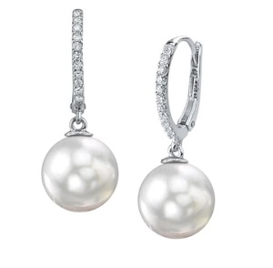 Wholesale Yellow Gold Pearl and Diamond Leverback Earrings Fine Jewelry Classic Drop Earrings for Women - Product Image 2