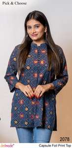 Ropa étnica india con estampado Digital Slub Kurtis para mujer, ropa de oficina informal de rayón pesado, estilo de camisa para la cultura india pakistaní - Product Image 4