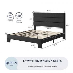 Base de <span class=keywords><strong>Cama</strong></span> Tapizada Resistente y Silenciosa, Estilo Minimalista, Lino Gris, Fácil de Montar, Embalaje Plano, Muebles para Dropshipping - Product Image 3