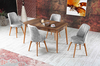 Ensemble table et chaises de salle à manger en bois massif Genova, extensible, éco-responsable, durable, design moderne, 6 chaises
