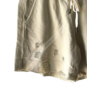 <b>Black</b> Custom Distressed French Terry Cotton <b>Shorts</b> Streetwear Raw Edge Heavyweight Casual Gym <b>Shorts</b> for <b>Men</b> - Product Image 3