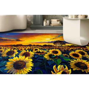 Tapis en laine imprimé patchwork motif champ de tournesols, style traditionnel, écologique, avec envers en latex, poils doux pour la décoration intérieure - Product Image 1
