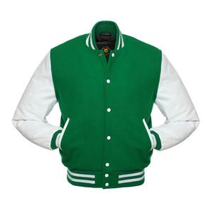 Chaqueta bomber varsity con mangas blancas y cuerpo verde kelly, chaqueta Letterman con mangas de cuero, chaqueta varsity de cuero - Product Image 2