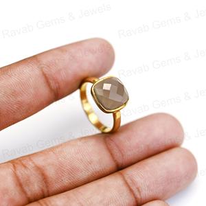 Superventas, 12mm, calcedonia gris, corte de cojín, joyería fina, anillo de banda de eternidad de plata 925 sólida para mujer, anillos finos de oro Vermeil - Product Image 3