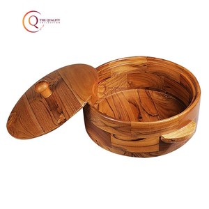 Casserole ronde en bois d'acacia artisanal pour le service du pain Chapati Cuisine Table à manger Outils d'herbes et d'épices à bas prix - Product Image 5