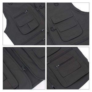 OEM personalizado hombres Casual trabajo chaleco transpirable impermeable Denim a prueba de viento multi-bolsillos al aire libre utilidad cuello en V cierre de cremallera - Product Image 6