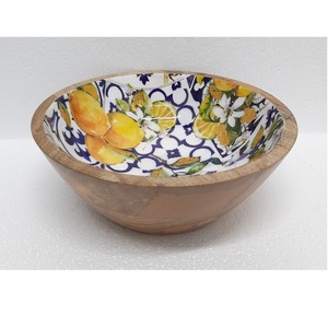 Hot Selling Wooden and Meena Work Kitchenware Bowl Good Quality Round Shape Solid Wood Tabletop <b>Dinnerware</b> Bowl Handmade - Product Image 1