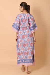Robe caftan indienne 100% en coton imprimé bloc modeste à la main robe longue quotidienne ample à fleurs - Product Image 2