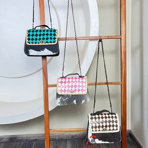 Direct Factory Price New Cowhide Leather Crossbody Sling Bag Checkered Pattern Shoulder Purse with Chain Strap Stylish & Durable - Product Image 1