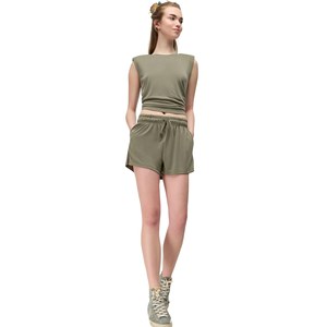 Pantalones Cortos Casuales con Cintura Elástica y Bolsillos, 100% Algodón - Product Image 2