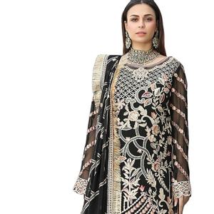 Nuevo traje pakistaní Georgette con trabajo bordado y parte inferior con interior con Dupatta para mujer venta en línea - Product Image 1