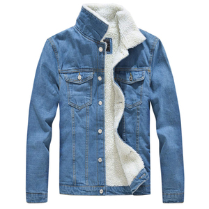 เสื้อโค้ทยีนส์ลายควิลท์คลาสสิกสำหรับผู้ชายมีกระดุมสไตล์แจ็กเก็ตยีนส์ลำลองอบอุ่นและสบาย - Product Image 1