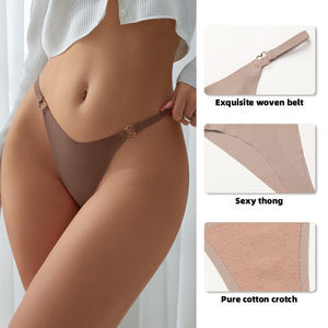 Tangas de Alta Calidad con Tira en T, de Corduroy y Encaje, Diseño Sólido, Corte Láser, Sin Costuras, Ropa Interior Femenina - Product Image 1