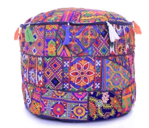 Pouf India penutup katun Ottoman buatan tangan Sari tambal sulam lantai Sofa rumah dekoratif bantal lantai rumah penutup