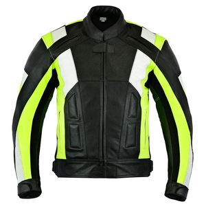 Chaqueta de moto de cuero Original negra/amarilla de carreras para hombre, protecciones interiores, chaqueta de cuero genuino para montar en motocicleta para hombre - Product Image 1