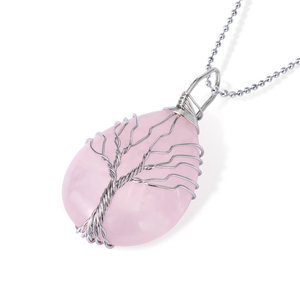 Jeulia Unconditional Love Winding <b>Tree</b> Natural Rose Quartz Crystal <b>Necklace</b> - Product Image 2