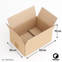 Boîte en carton ondulé brun 30x20x10 cm avec rabats, finition mate, matériaux recyclés, expédition postale anonyme