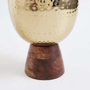 แจกันโลหะทุบสีทองพร้อมฐานไม้แจกันดอกไม้โลหะสไตล์ชายฝั่ง - Product Image 4