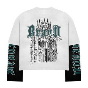 T-shirts à manches doubles amples en gros imprimés sur mesure, personnaliser des chemises pour hommes de qualité supérieure et de poids lourd - Product Image 6