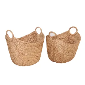 Recycle Unique water hyacinth bathroom basket with handle Natural handicraft handmade laundry basket storage basket