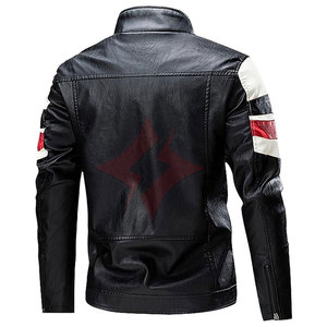 Veste de moto en cuir unisexe, style veste d'extérieur respirante à fermeture éclair intégrale, rouge, blanc, noir, col montant, bloc de couleur - Product Image 2
