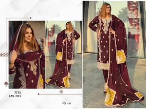 Nouveau Kameez lourd pakistanais brodé avec Jarkan Work Stitched Stanton Bottoms Dupatta Suit pour les fêtes - Product Image 2