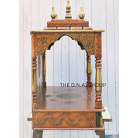 Autel de prière Art Déco en bois artisanal de luxe avec 2 tiroirs, thèmes Diwali et Anniversaire, pour la salle de Pooja à domicile