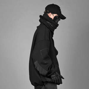 Custom Logo <b>Embroidery</b> Double Hooded Ninja Pullover Balaclava Hoodies for Man Full Zip Thermal Men's <b>Sweatshirts</b> - Product Image 4