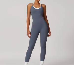 จั๊มสูทเอวต่ำเปิดหลังสำหรับผู้หญิงชุดออกกำลังกายเล่นกีฬาโยคะลำลองถักระบายอากาศได้ดียืดได้สูง - Product Image 5