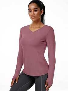 T-shirt de yoga coupe sèche à manches longues pour femme Design respirant à col en V avec motif solide personnalisable du nom de l'équipe - Product Image 2
