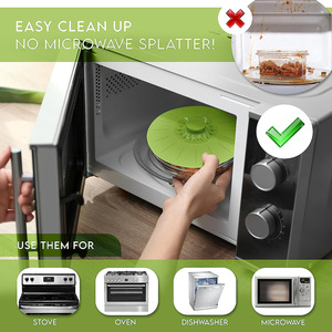 Ensemble de 5 couvercles en silicone réutilisables à ventouse pour bols et casseroles, avec poignées emboîtables naturelles et écologiques, conformes aux normes alimentaires - Product Image 3