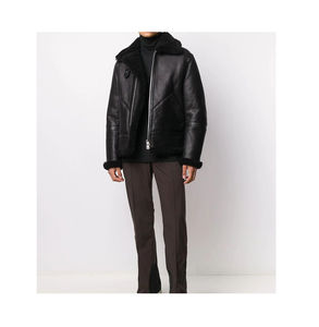 Blouson à fermeture éclair en cuir véritable noir de jais pour hommes Blouson à col rabattu pour hommes vestes stylées - Product Image 2