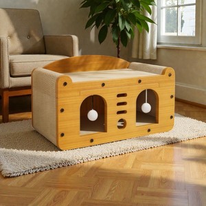 Muebles para Mascotas de Madera Maciza AC28 de Lujo Moderno Personalizado, Caseta de Madera con Cierre de Botón a Presión para Gatos Pequeños, Estilo Villa para Interiores - Product Image 2