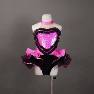 Justaucorps de danse pour filles - Noir et rose vif, body à volants en forme de cœur avec <span class=keywords><strong>jupe</strong></span> <span class=keywords><strong>tutu</strong></span> en tulle pour les spectacles de danse - Product Image 1