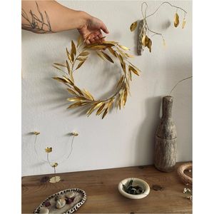 Guirnalda de Pared de Metal Dorado de Lujo, Decoración Colgante, Acabado en Latón Antiguo, Guirnalda de Laurel con Hojas de Roble y Cinta de Terciopelo, Adorno de Pared para el Hogar - Product Image 3