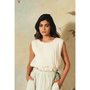 ASPARA <b>TOP</b>-Handwoven <b>Linen</b> Ivory Swimsuit Cover-Up - Product Image 4