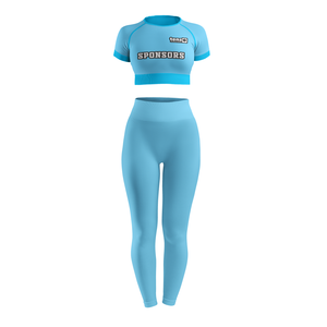 Heat Transfer Printing Casual Elastic Waist <b>Women's</b> Fitness Uniform <b>Crop</b> Top <b>Leggings</b> Set Customized logo Performance Teamwear - Product Image 2