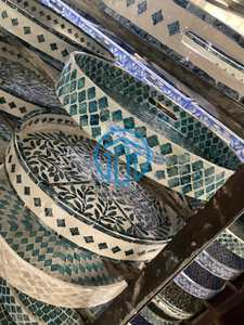 Ensemble de plateaux ronds en nacre florale, blanc et bleu, laque faite à la main, décoration de luxe pour la maison, plateau de service fabriqué au Vietnam - Product Image 5