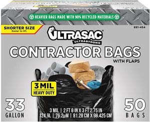 ถุงขยะอุตสาหกรรม Ultrasac ขนาด 33 แกลลอน สำหรับงานหนัก สีดำ หนา 3 มิล ขนาด 39 x 32 นิ้ว บรรจุ 50 ใบ พร้อมเชือกผูก สำหรับงานก่อสร้าง - Product Image 4
