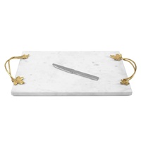 Plateau en marbre décoratif de luxe avec poignée en forme de branche dorée et bordure dorée polie, qualité supérieure, sans danger pour les aliments, marque Kayna Export