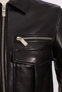 แจ็กเก็ตหนังแพะของผู้หญิงเสื้อแจ็กเก็ตหนังลายรักชาติพร้อมวัสดุบุผ้าฝ้ายระบายอากาศ - Product Image 6