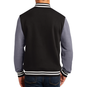 Custom cotton fleece varsity <b>jacket</b> for <b>men</b> with embroidered patches heather grey school style letterman coat - Product Image 2