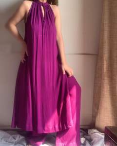 Verano Best Seller mujeres Boho cuello redondo liso Maxi vestido sin mangas púrpura ropa liso algodón crepé Casual Sexy vestido - Product Image 4