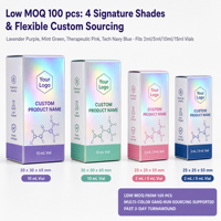 Boîtes d'emballage en papier personnalisées pour flacons de 10 ml, carton holographique arc-en-ciel 350 g/m², pliables, à rabat, pour échantillons, faible MOQ 100 pièces
